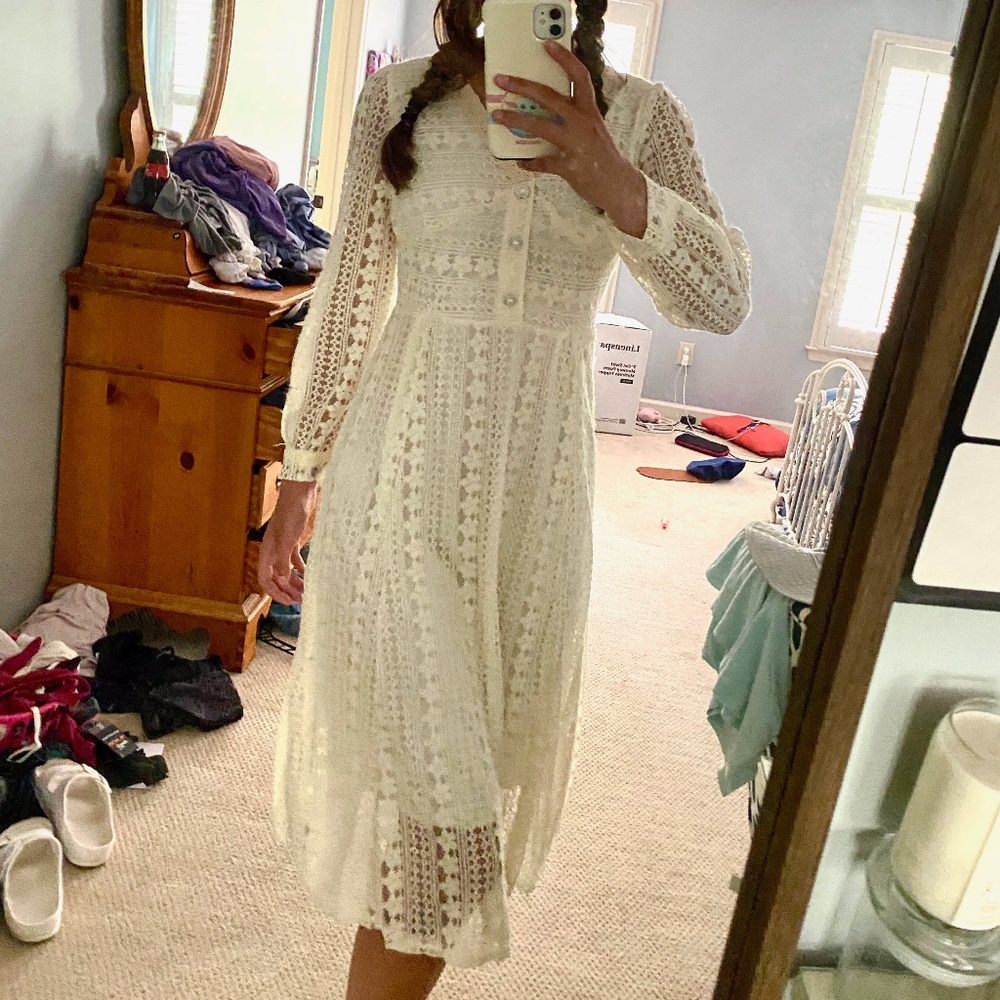 White Summery Cottage Core Dress